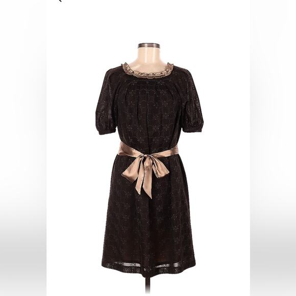 Soup Embroidered ribbon belt brown shift dress, size 9 - Picture 1 of 8